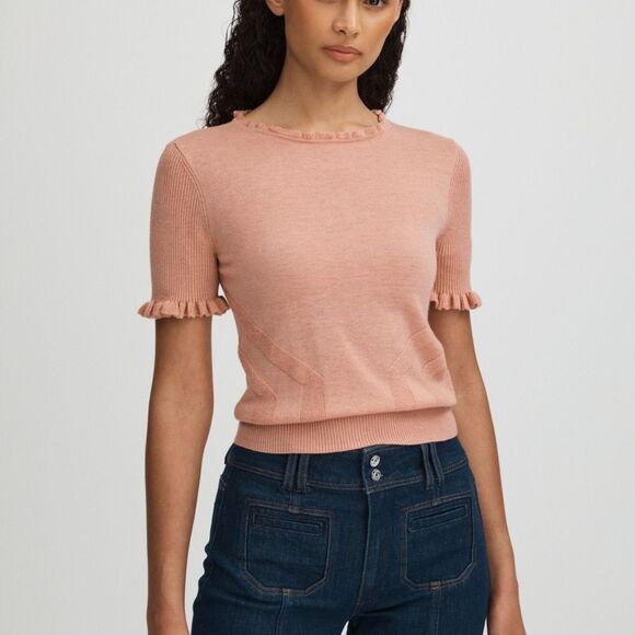 PAIGE Tops - Paige Triste Metallic Ruffle Trim Top in Peach Metallic, Size XL, NWT